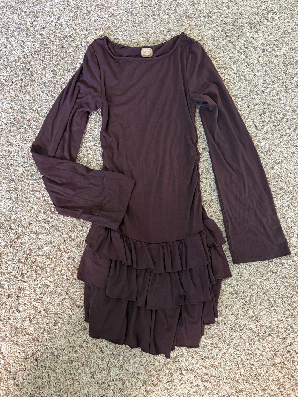 Free People Long Sleeve Ruffle Tiered Mini Dress - Brown
